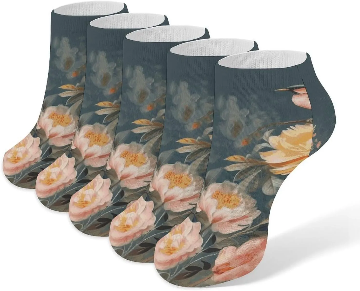 Flowers Birds Ankle Socks Soft Breathable No Show Socks Comfortable Cotton Low Cut Casual Socks for Women Men 5 Pairs