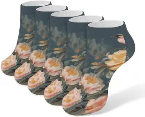 Flowers Birds Ankle Socks Soft Breathable No Show Socks Comfortable Cotton Low Cut Casual Socks for Women Men 5 Pairs
