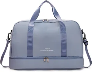 FOAN & MABLE Light Gym Bag with Shoe Compartment, Large Capacity Sports Travel Duffle Bag with Wet Pocket for Lady Weekender Overnight Aircraft Bag (Blue)