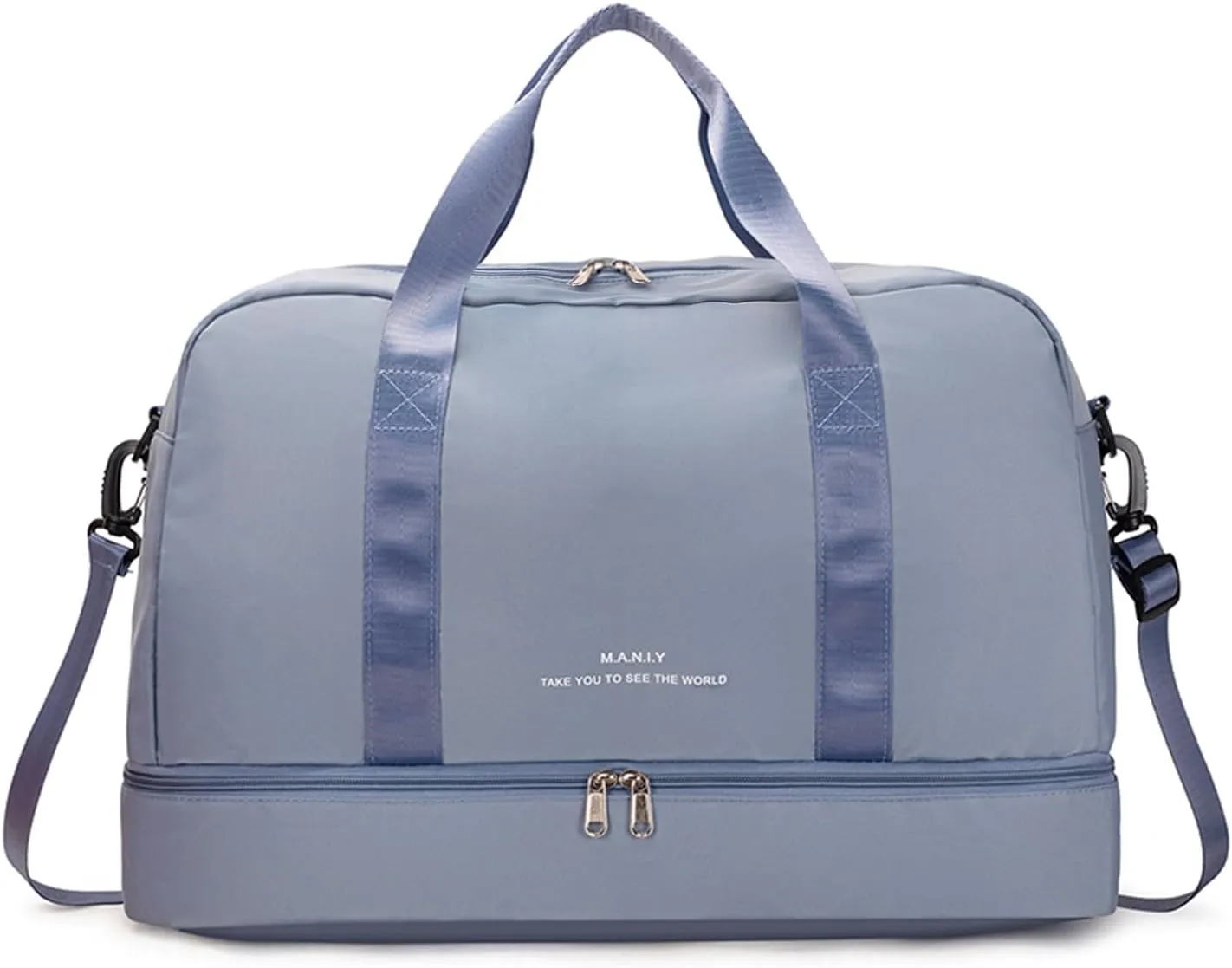 FOAN & MABLE Light Gym Bag with Shoe Compartment, Large Capacity Sports Travel Duffle Bag with Wet Pocket for Lady Weekender Overnight Aircraft Bag (Blue)