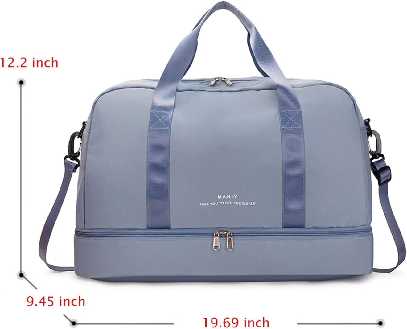 FOAN & MABLE Light Gym Bag with Shoe Compartment, Large Capacity Sports Travel Duffle Bag with Wet Pocket for Lady Weekender Overnight Aircraft Bag (Blue)