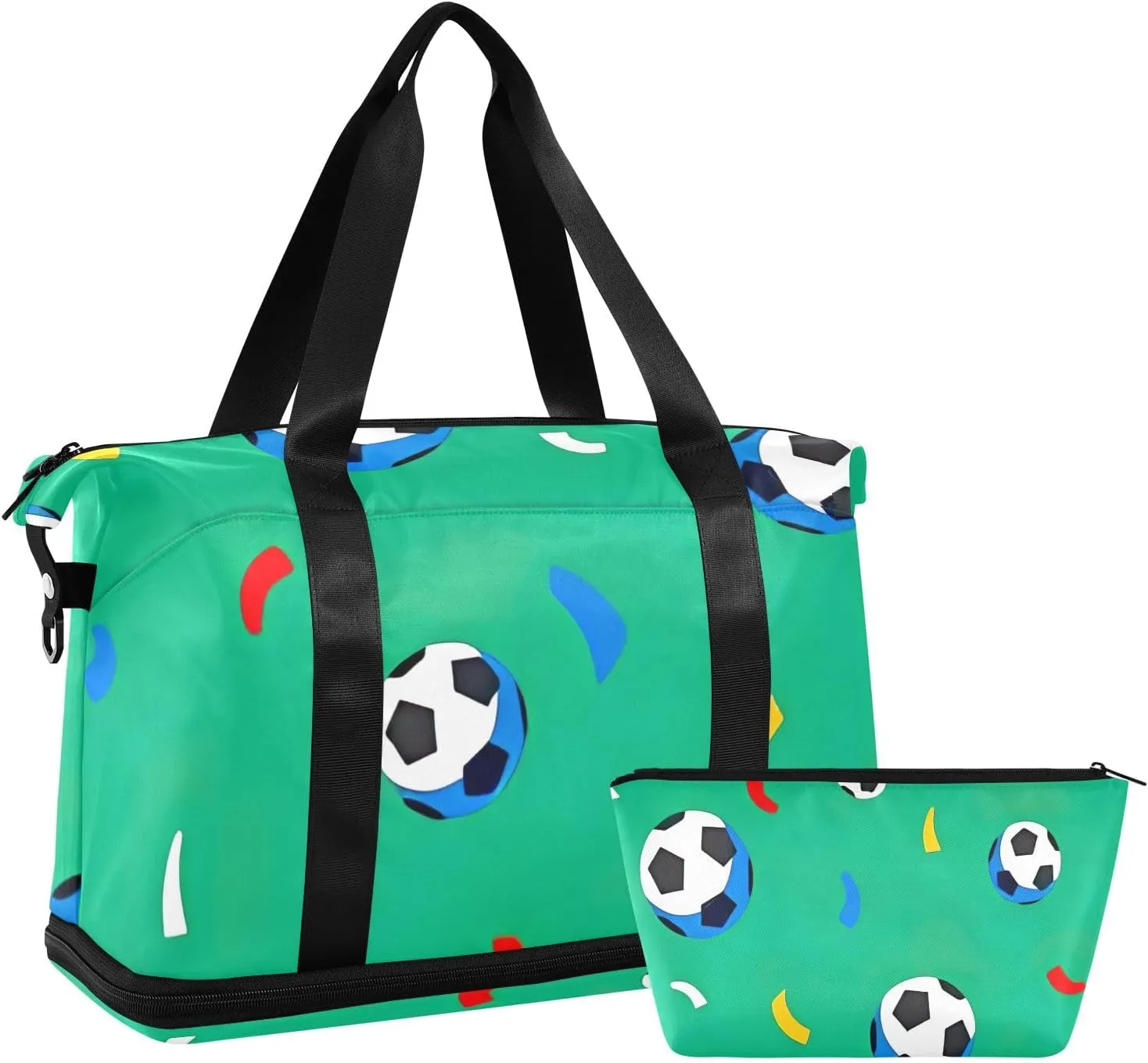 Football Balls Color Confetti Travel Luggage Bag Expandable Hockey Duffel Bag, Carry on Bags for Airplanes with Wet Pocket and Shoes Compartment