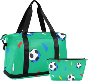 Football Balls Color Confetti Travel Luggage Bag Expandable Hockey Duffel Bag, Carry on Bags for Airplanes with Wet Pocket and Shoes Compartment