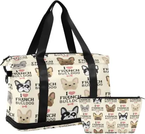 French Bulldog Pattern Travel Duffel Bag, Waterproof Sports Tote Gym Bag with Shoes Compartment, Shoulder Weekender Overnight Bag for Women Men332
