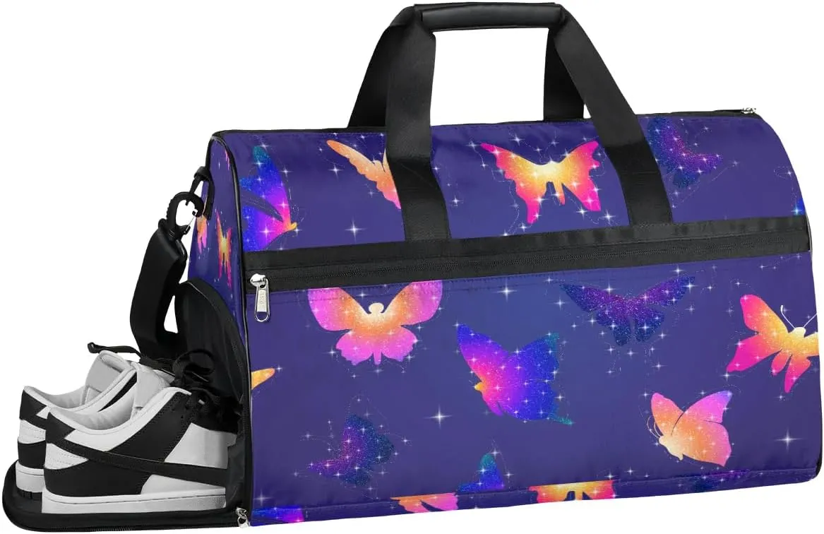 Fun Butterflies Style Gym Bag for Women Duffle with Shoes Compartment Men Weekender Duffel Bags for Travel Sports Swimming Overnight Dance