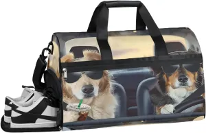 Funny Dog Decor Gym Bag for Women Duffle with Shoes Compartment Men Weekender Duffel Bags for Travel Sports Swimming Overnight Dance