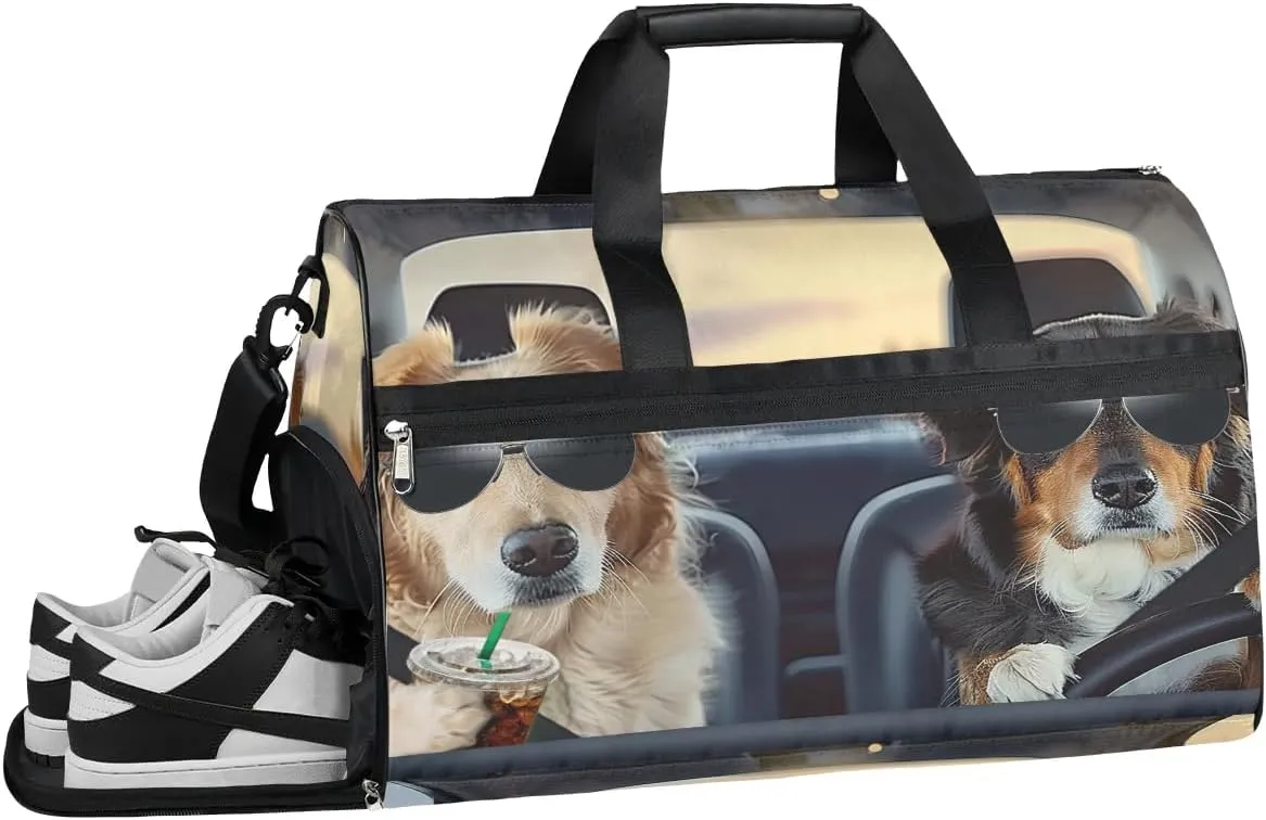Funny Dog Decor Gym Bag for Women Duffle with Shoes Compartment Men Weekender Duffel Bags for Travel Sports Swimming Overnight Dance