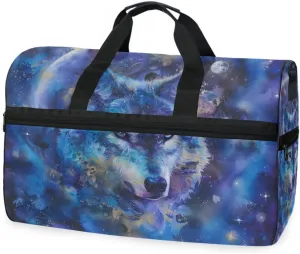 Galaxy Wolf Blue Travel Duffel Bag Luggage Sports Gym Bags With Shoes Compartment Large Capacity Lightweight Duffle Bag For Men Women