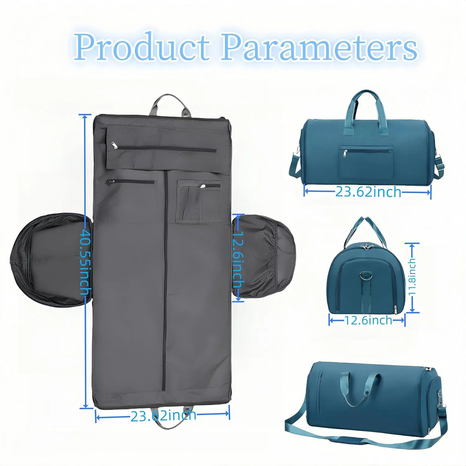 Garment Duffle Bag for Travel, Convertible Garment Bags, 57L Carry on Garment Bag, Garment Duffle Bags with Shoulder Strap & Shoes Compartment (Blue)