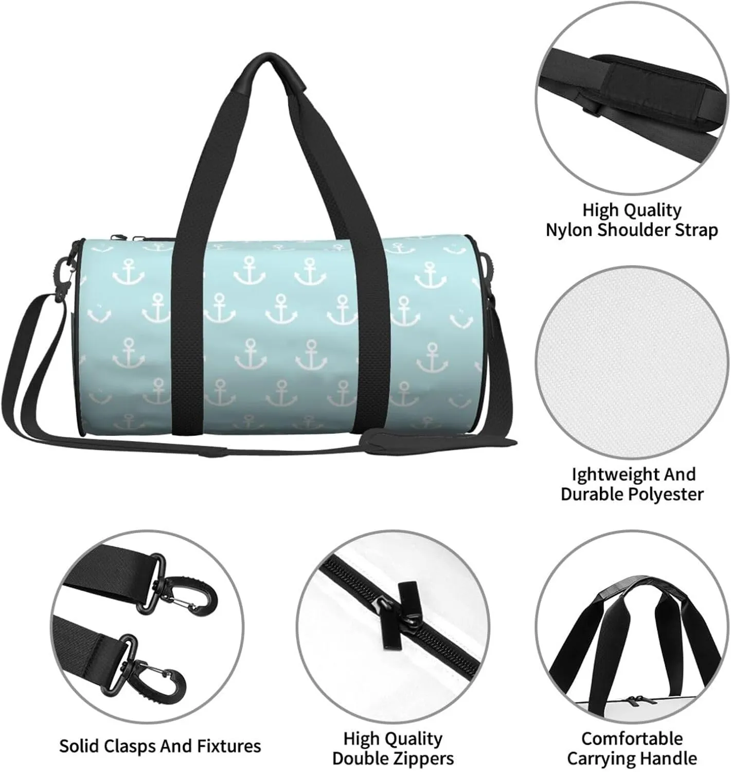 Gbuzozie Sports Gym Bag Travel Duffel Bag Shoes Compartment For Men Women Foldable Lightweight Yoga Gym Sports Bag, Anchors(Blue), One Size