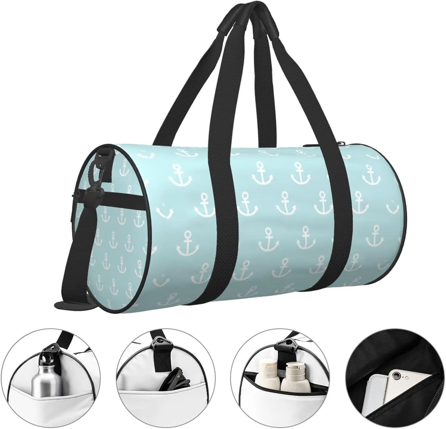 Gbuzozie Sports Gym Bag Travel Duffel Bag Shoes Compartment For Men Women Foldable Lightweight Yoga Gym Sports Bag, Anchors(Blue), One Size