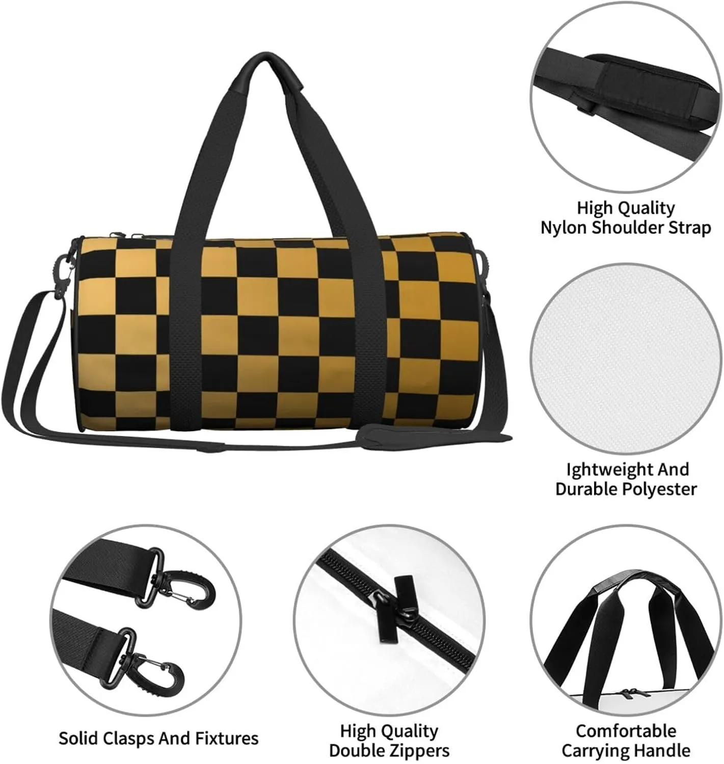 Gbuzozie Sports Gym Bag Travel Duffel Bag Shoes Compartment For Men Women Foldable Lightweight Yoga Gym Sports Bag, Checkered #04, One Size