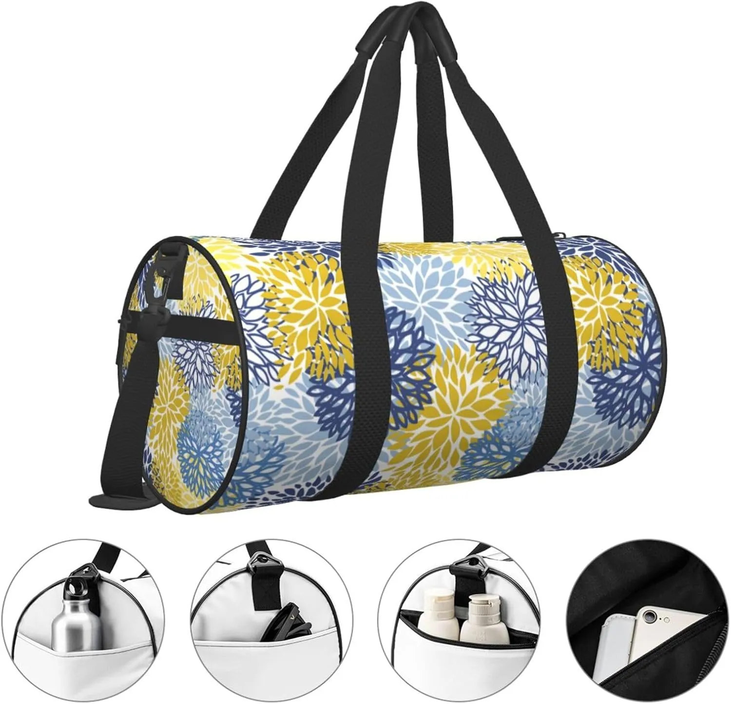 Gbuzozie Sports Gym Bag Travel Duffel Bag Shoes Compartment For Men Women Foldable Lightweight Yoga Gym Sports Bag, Chrysanthemum Flowers, One Size
