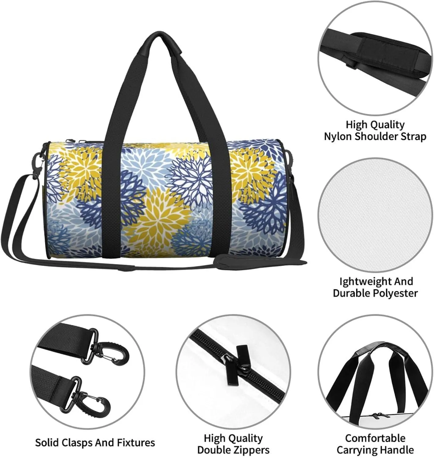 Gbuzozie Sports Gym Bag Travel Duffel Bag Shoes Compartment For Men Women Foldable Lightweight Yoga Gym Sports Bag, Chrysanthemum Flowers, One Size