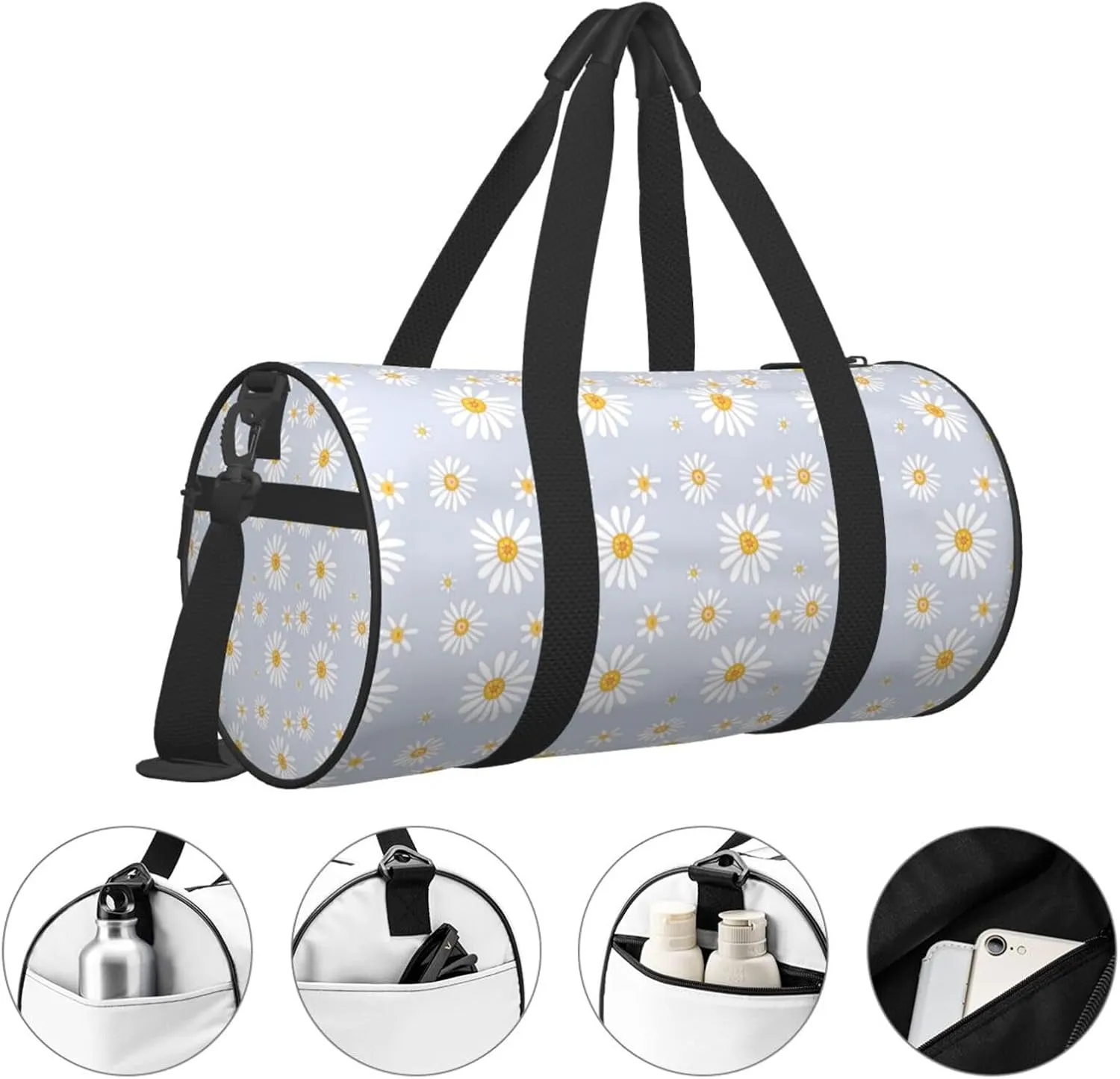 Gbuzozie Sports Gym Bag Travel Duffel Bag Shoes Compartment For Men Women Foldable Lightweight Yoga Gym Sports Bag, Daisies Flowers, One Size