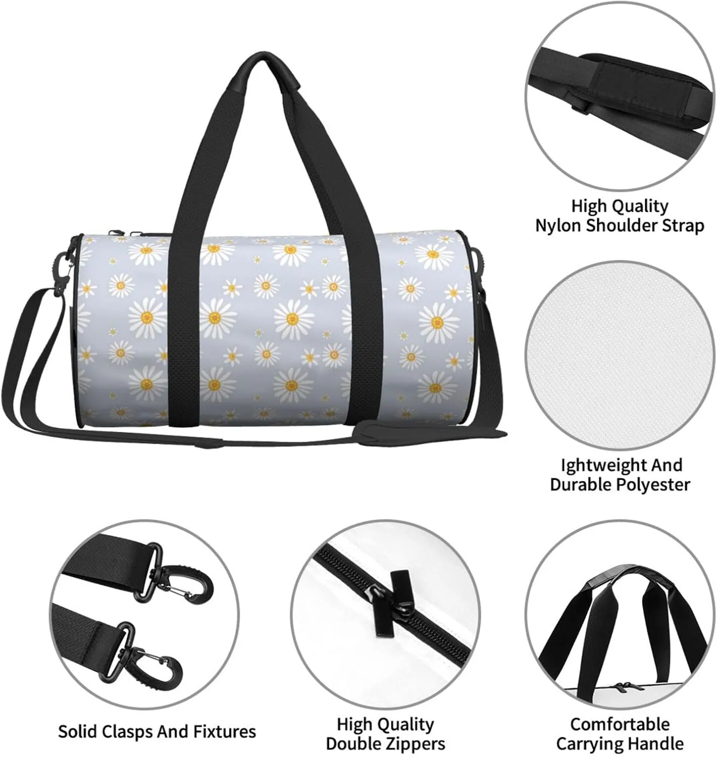 Gbuzozie Sports Gym Bag Travel Duffel Bag Shoes Compartment For Men Women Foldable Lightweight Yoga Gym Sports Bag, Daisies Flowers, One Size