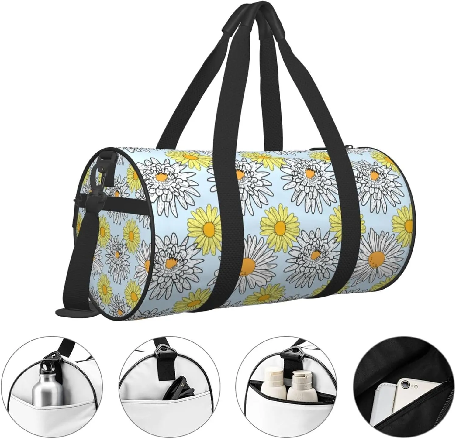 Gbuzozie Sports Gym Bag Travel Duffel Bag Shoes Compartment For Men Women Foldable Lightweight Yoga Gym Sports Bag, Daisy Flowers, One Size