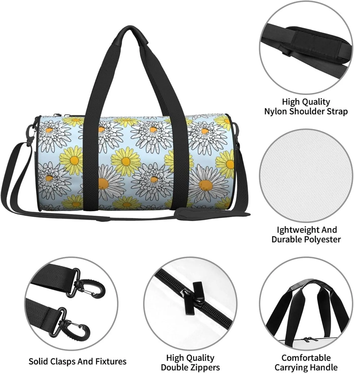Gbuzozie Sports Gym Bag Travel Duffel Bag Shoes Compartment For Men Women Foldable Lightweight Yoga Gym Sports Bag, Daisy Flowers, One Size