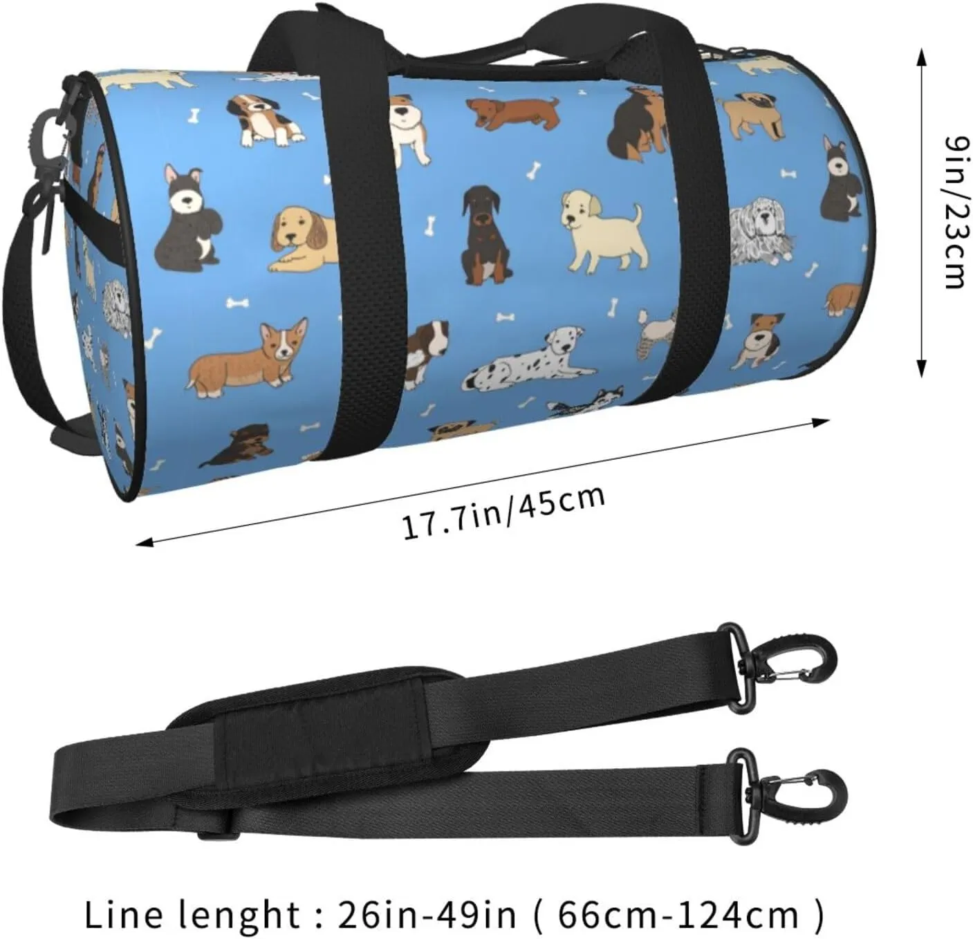 Gbuzozie Sports Gym Bag Travel Duffel Bag Shoes Compartment For Men Women Foldable Lightweight Yoga Gym Sports Bag, Dogs(Blue #01), One Size