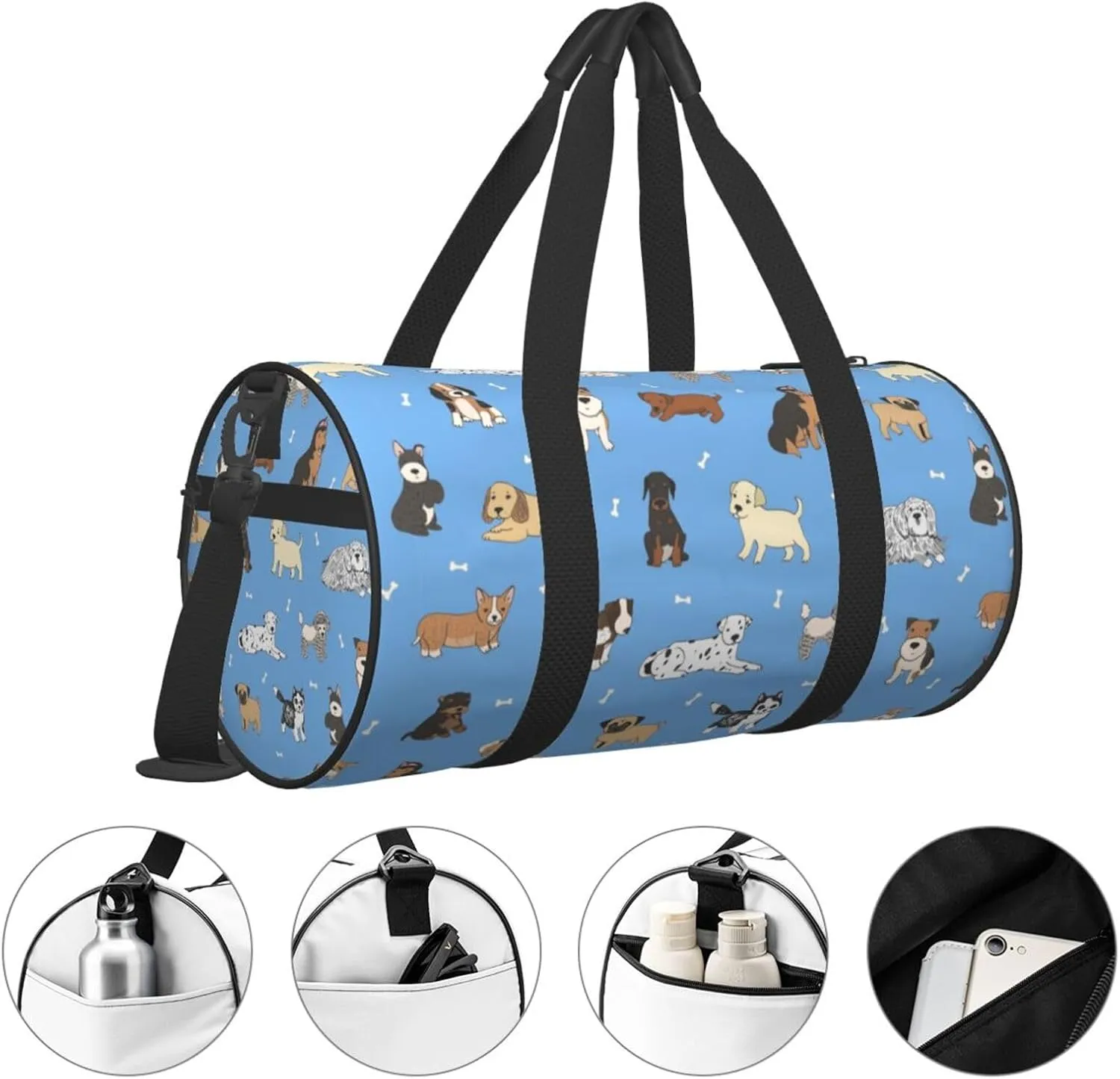 Gbuzozie Sports Gym Bag Travel Duffel Bag Shoes Compartment For Men Women Foldable Lightweight Yoga Gym Sports Bag, Dogs(Blue #01), One Size