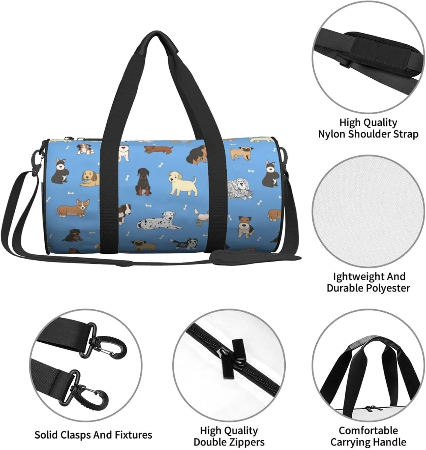 Gbuzozie Sports Gym Bag Travel Duffel Bag Shoes Compartment For Men Women Foldable Lightweight Yoga Gym Sports Bag, Dogs(Blue #01), One Size