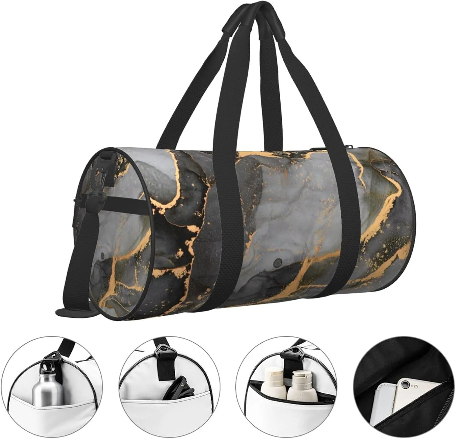 Gbuzozie Sports Gym Bag Travel Duffel Bag Shoes Compartment For Men Women Foldable Lightweight Yoga Gym Sports Bag, Marble Flowing Textures, One Size