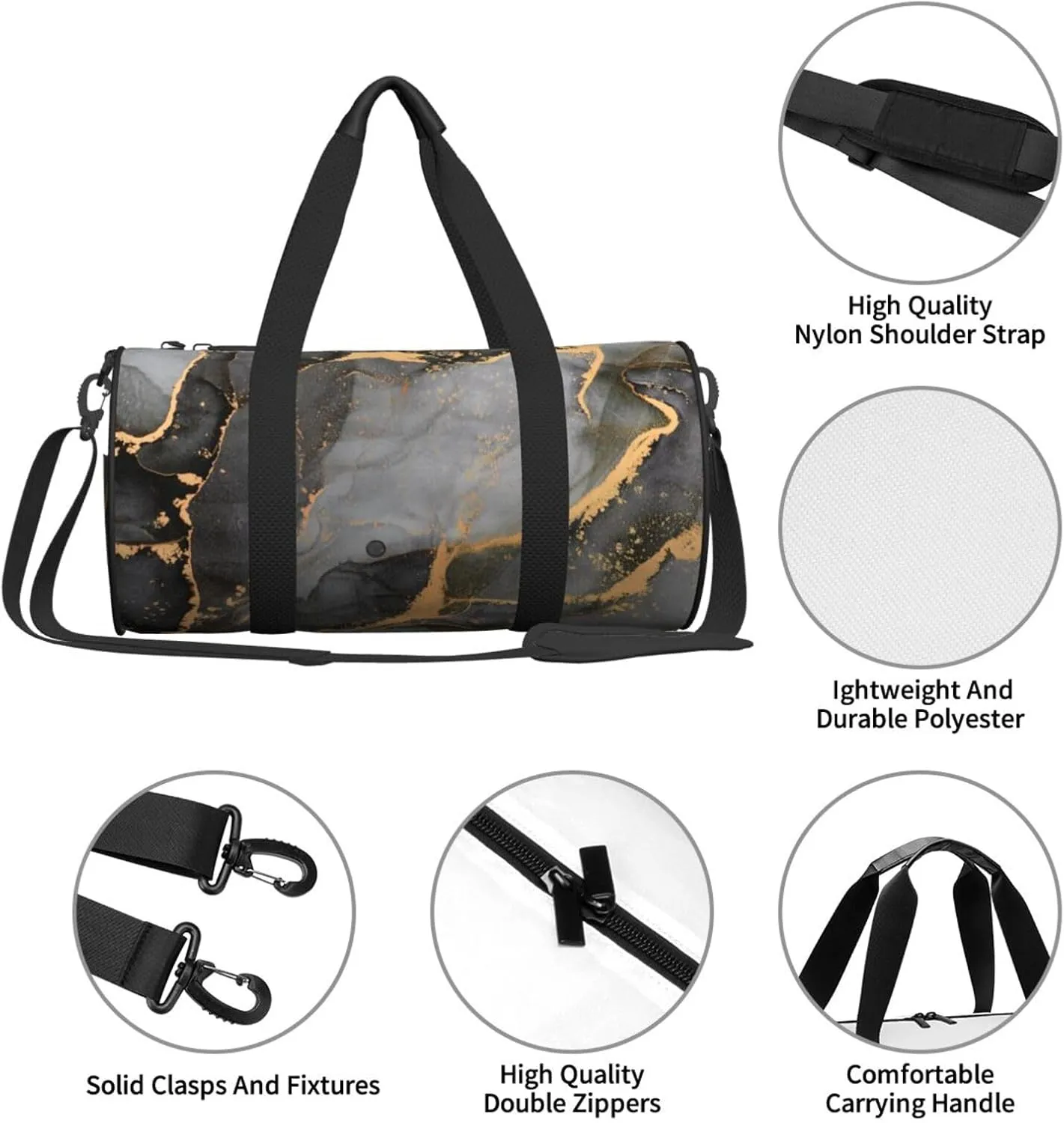 Gbuzozie Sports Gym Bag Travel Duffel Bag Shoes Compartment For Men Women Foldable Lightweight Yoga Gym Sports Bag, Marble Flowing Textures, One Size