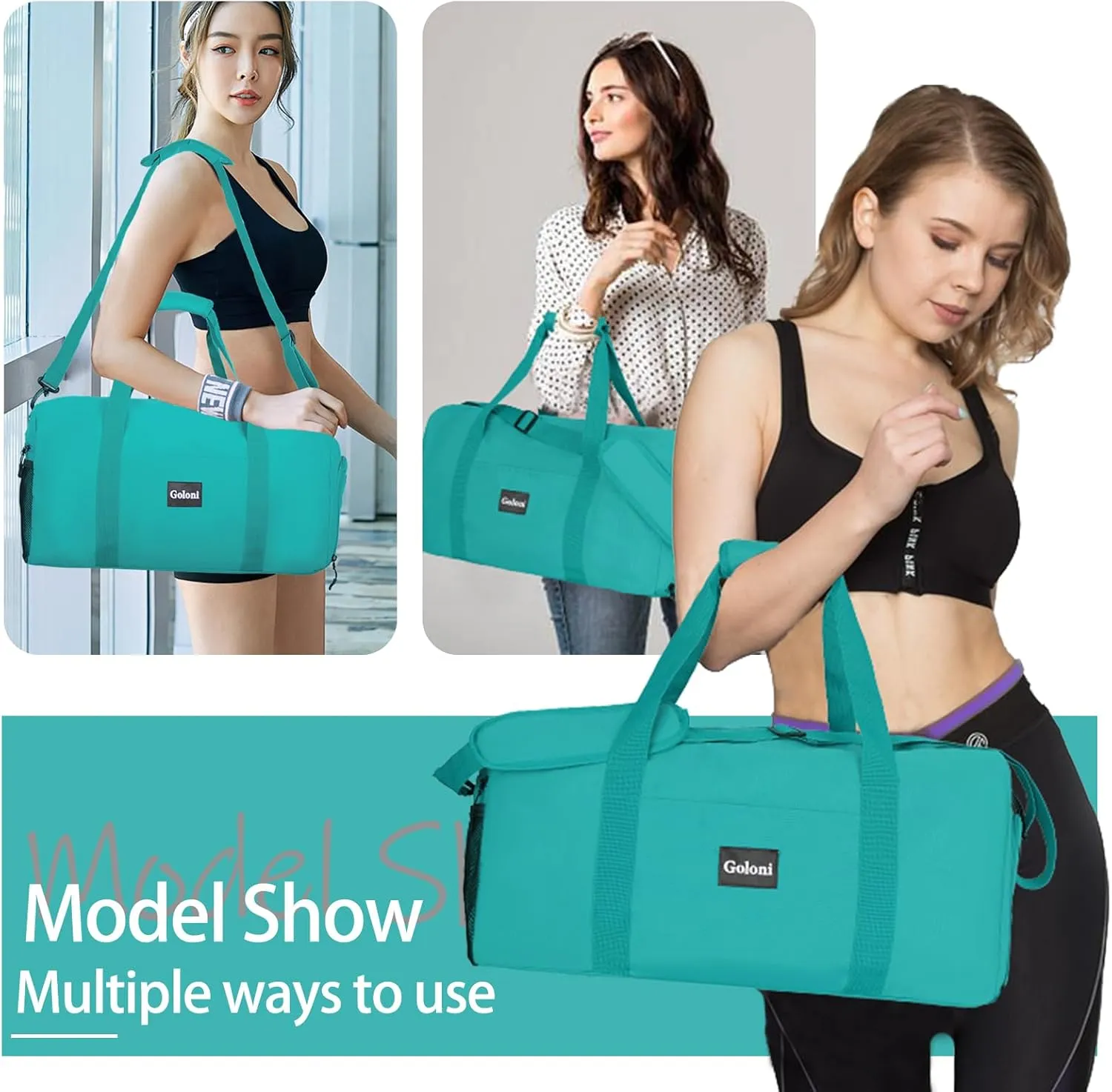 Goloni 22" Women's Large Duffel/Weekender Bag With Shoes Compartment For Travel Bags For Gym Workout Garment Luggage Overnight Bags, Blackish Green