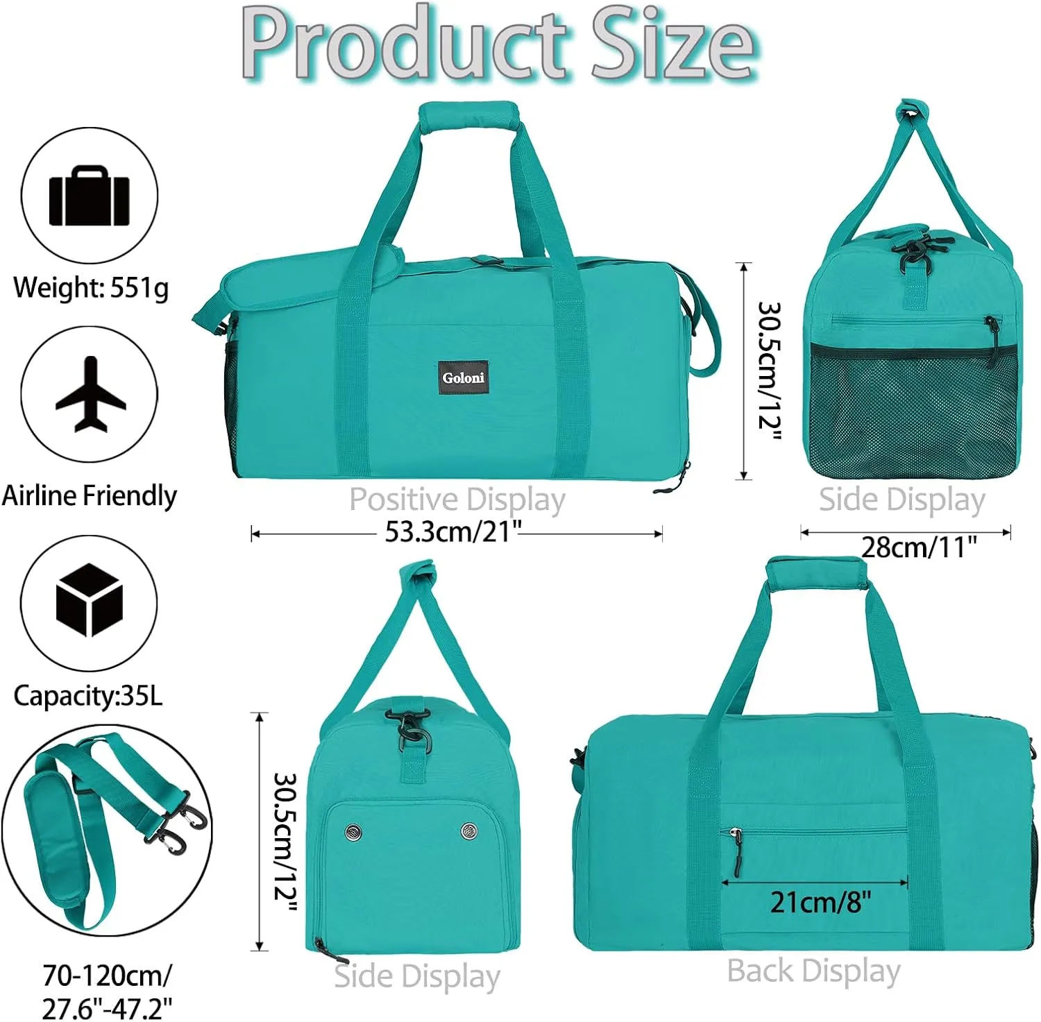 Goloni 22" Women's Large Duffel/Weekender Bag With Shoes Compartment For Travel Bags For Gym Workout Garment Luggage Overnight Bags, Blackish Green