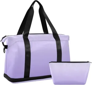 Gradient Light Purple Weekender Bags for Women Travel Duffel Bags with Shoe Compartment Overnight Bag Carry on Sports Duffel Bag with Toiletry Bag for Travel/Business/Gift