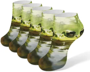 Green Frog Ankle Socks Soft Breathable No Show Socks Comfortable Cotton Low Cut Casual Socks for Women Men 5 Pairs
