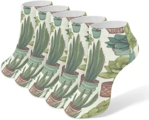 Green Succulents Ankle Socks Soft Breathable No Show Socks Comfortable Cotton Low Cut Casual Socks for Women Men 5 Pairs