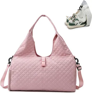 Gym Bag for Women, Travel Bag with Shoes Compartment, Weekender Overnight Duffel Bag with Wet Pocket, Carry On Bag for Women (Pink)