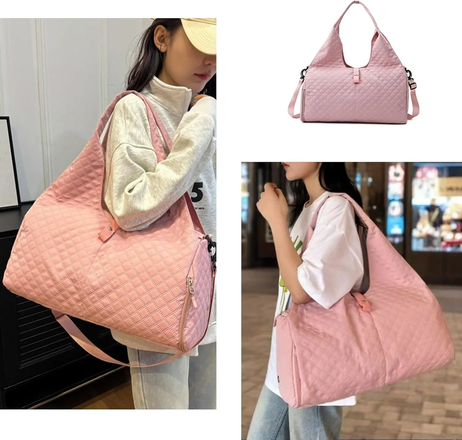 Gym Bag for Women, Travel Bag with Shoes Compartment, Weekender Overnight Duffel Bag with Wet Pocket, Carry On Bag for Women (Pink)