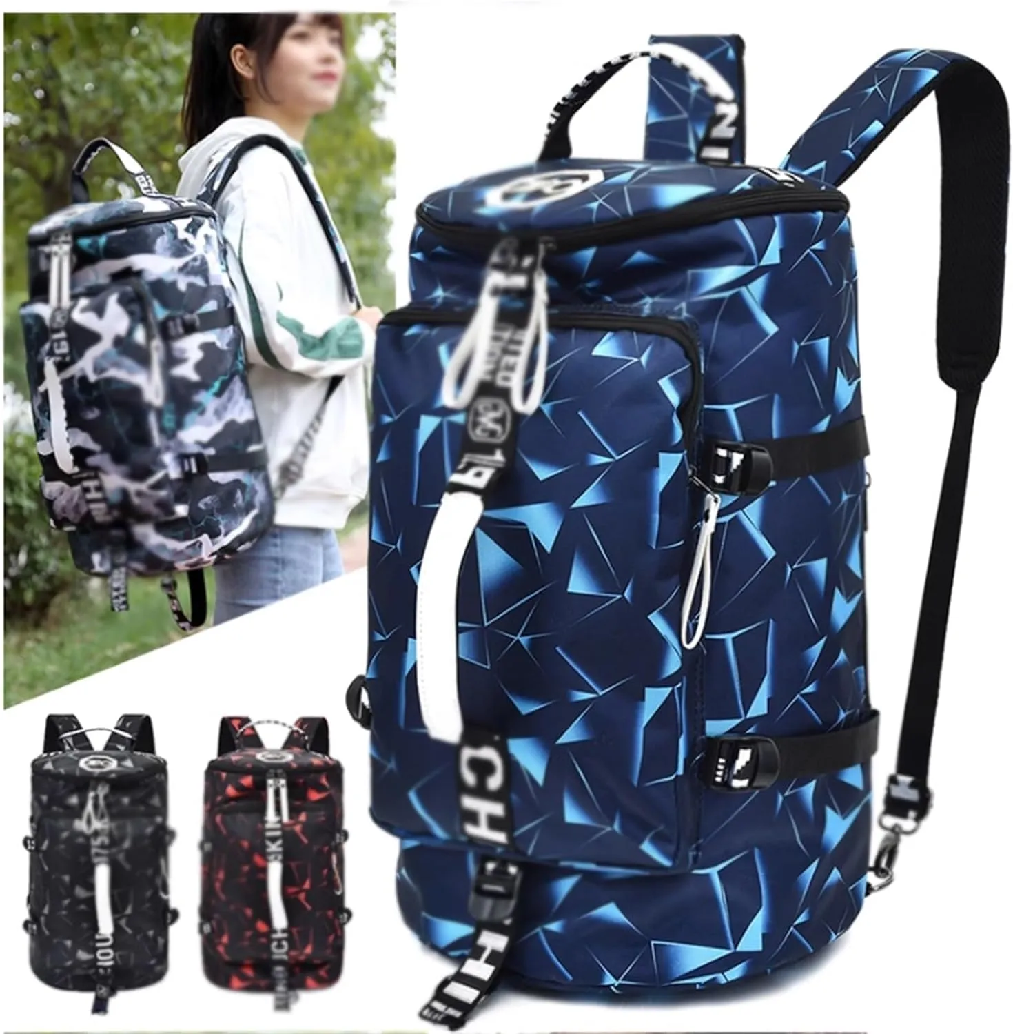 Gym Bag, Oxford Fabric, Small Fitness Workout Sports Bag, Waterproof, Travel Duffel Backpack, Lightweight, for Towels, Books, Shoes, for Men & Women(G)