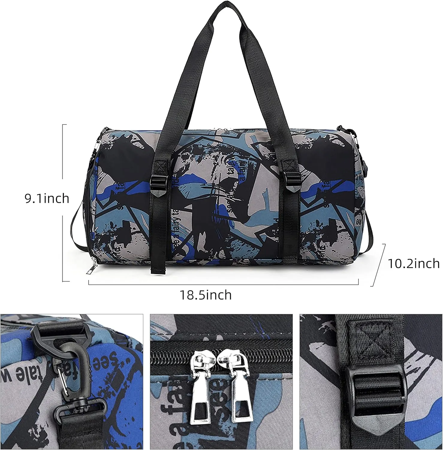 Gym Bag Travel Sports Duffel Bag for Men/Women Overnight Bag Workout Tote Bag with Dry Wet Pocket & Shoes Compartment (Dark Blue)
