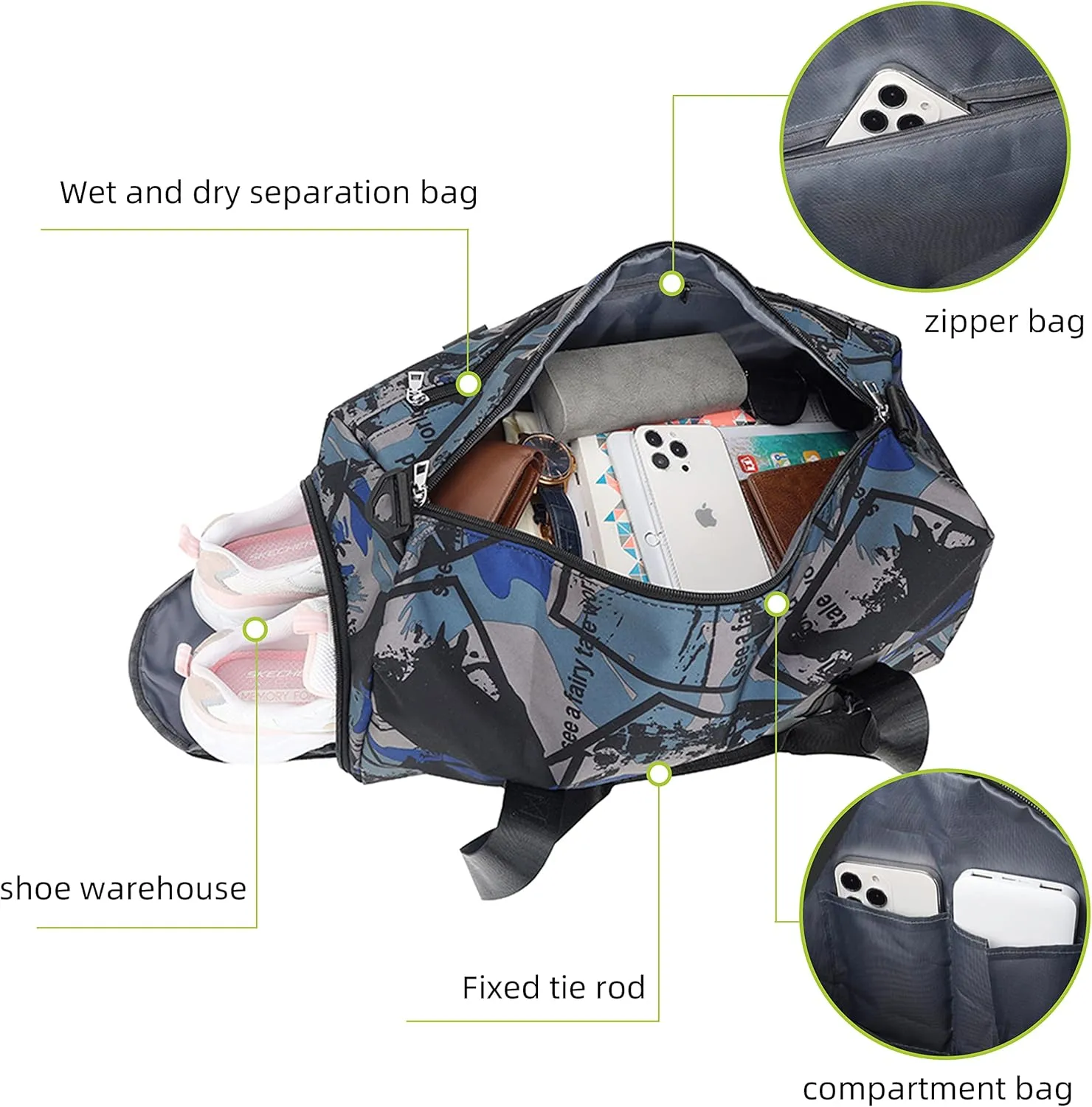 Gym Bag Travel Sports Duffel Bag for Men/Women Overnight Bag Workout Tote Bag with Dry Wet Pocket & Shoes Compartment (Dark Blue)