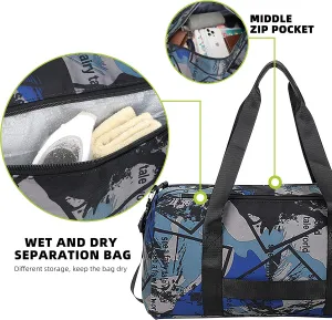 Gym Bag Travel Sports Duffel Bag for Men/Women Overnight Bag Workout Tote Bag with Dry Wet Pocket & Shoes Compartment (Dark Blue)