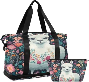 Kigai Alpaca Gym Bag for Women & Men,Waterproof Weekender Overnight Bag with Shoes Compartment Sports Duffel Bag for Gym Yoga Swimming Camping