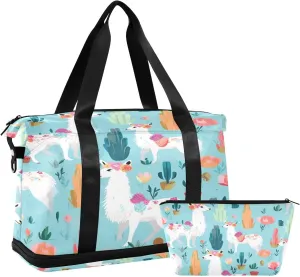 Kigai Alpaca Gym Bag for Women & Men,Waterproof Weekender Overnight Bag with Shoes Compartment Sports Duffel Bag for Gym Yoga Swimming Camping