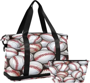 Kigai Baseball Pattern Gym Bag for Women & Men,Waterproof Weekender Overnight Bag with Shoes Compartment Sports Duffel Bag for Gym Yoga Swimming Camping