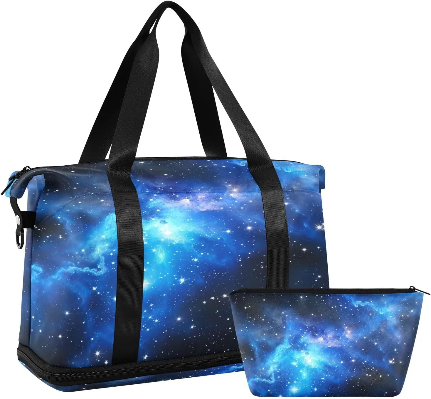 Kigai Blue Galaxy Gym Bag for Women & Men,Waterproof Weekender Overnight Bag with Shoes Compartment Sports Duffel Bag for Gym Yoga Swimming Camping
