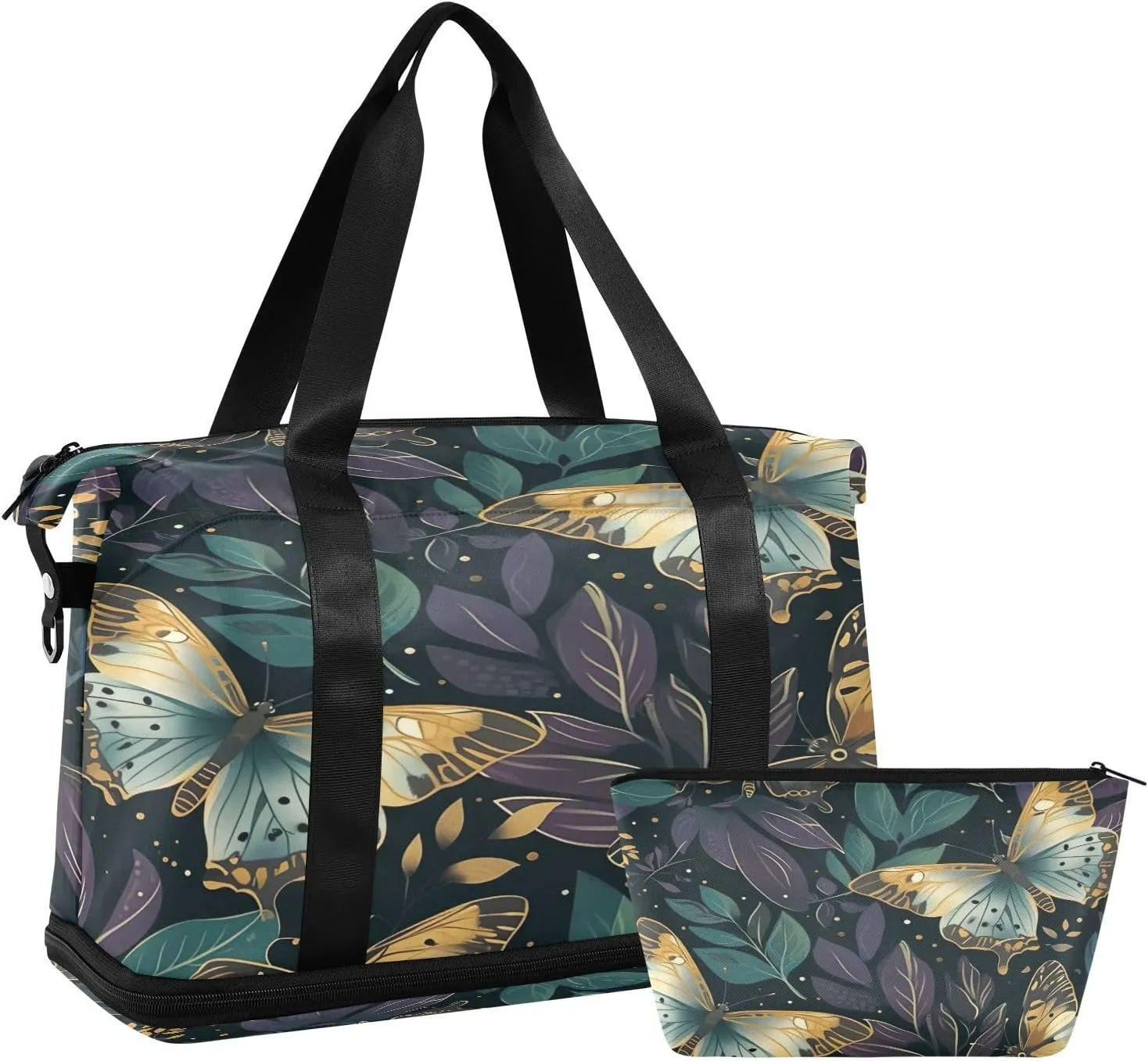 Kigai Butterfly Leaves Gym Bag for Women & Men,Waterproof Weekender Overnight Bag with Shoes Compartment Sports Duffel Bag for Gym Yoga Swimming Camping