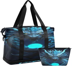 Kigai Chinese Dragon Gym Bag for Women & Men,Waterproof Weekender Overnight Bag with Shoes Compartment Sports Duffel Bag for Gym Yoga Swimming Camping