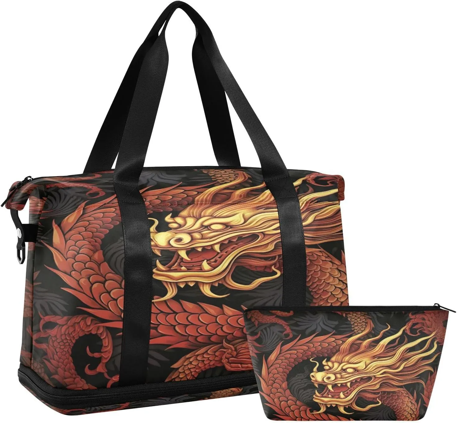 Kigai Chinese Dragon Gym Bag for Women & Men,Waterproof Weekender Overnight Bag with Shoes Compartment Sports Duffel Bag for Gym Yoga Swimming Camping
