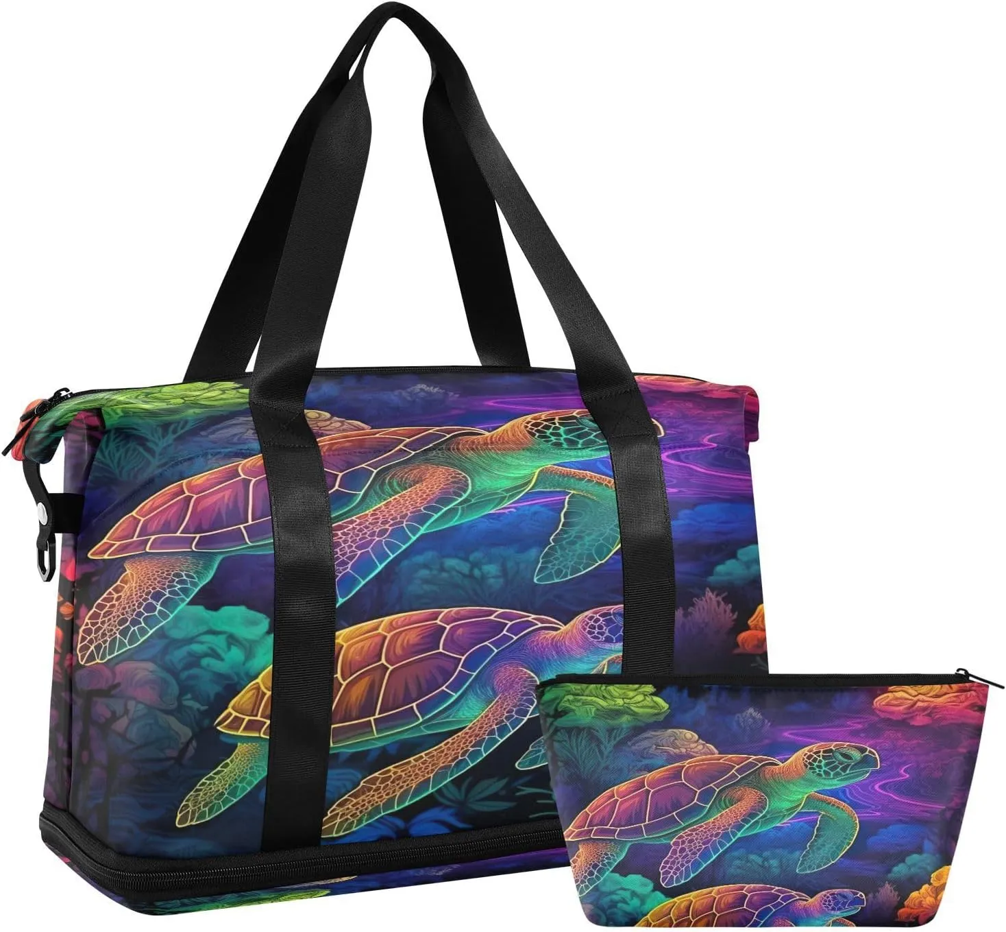 Kigai Colored Turtle Gym Bag for Women & Men,Waterproof Weekender Overnight Bag with Shoes Compartment Sports Duffel Bag for Gym Yoga Swimming Camping