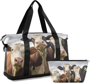 Kigai Cows Gym Bag for Women & Men,Waterproof Weekender Overnight Bag with Shoes Compartment Sports Duffel Bag for Gym Yoga Swimming Camping