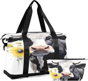 Kigai Cows Gym Bag for Women & Men,Waterproof Weekender Overnight Bag with Shoes Compartment Sports Duffel Bag for Gym Yoga Swimming Camping