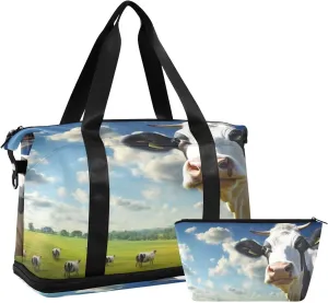Kigai Cows Gym Bag for Women & Men,Waterproof Weekender Overnight Bag with Shoes Compartment Sports Duffel Bag for Gym Yoga Swimming Camping