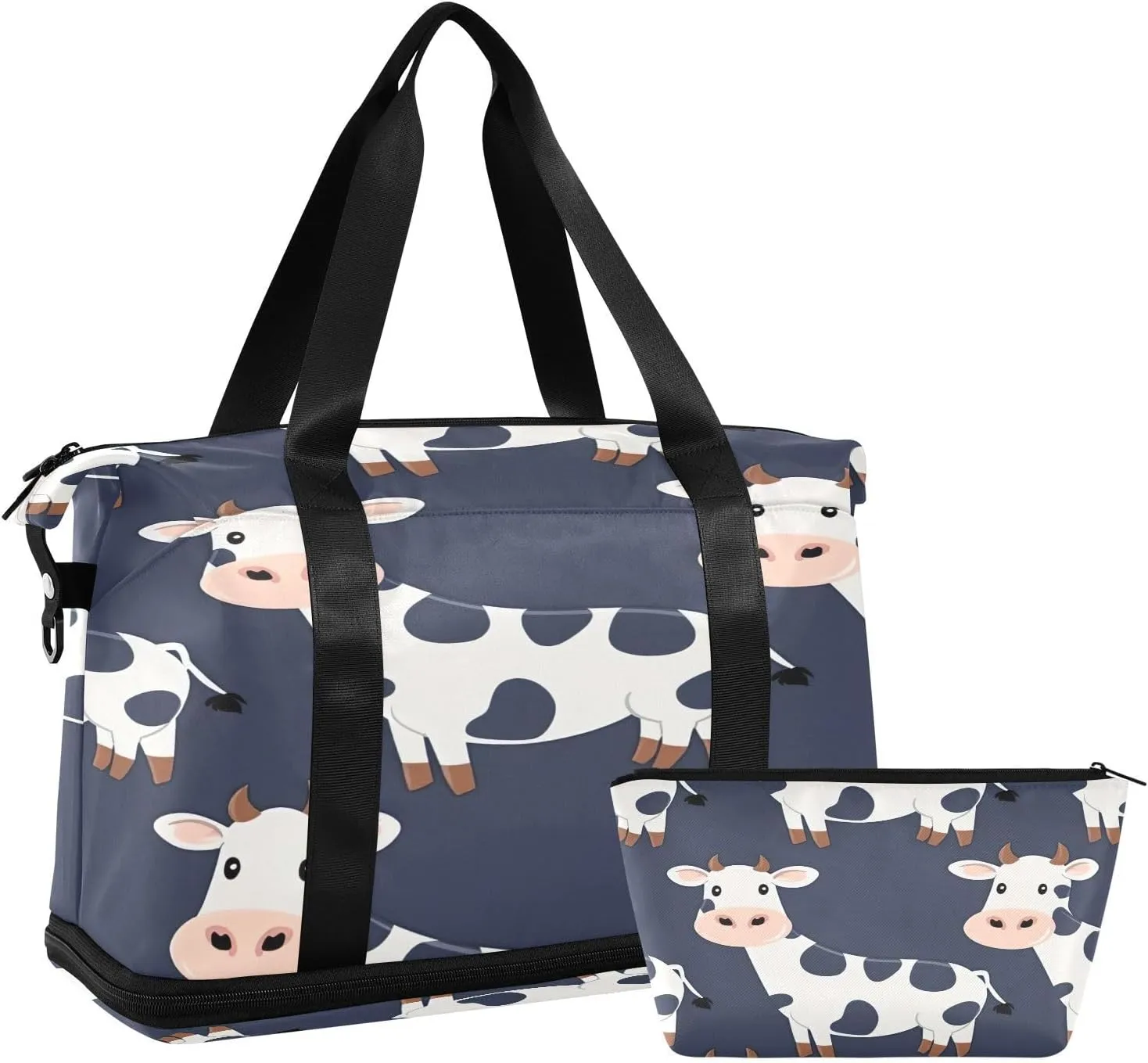 Kigai Cute Cows Gym Bag for Women & Men,Waterproof Weekender Overnight Bag with Shoes Compartment Sports Duffel Bag for Gym Yoga Swimming Camping
